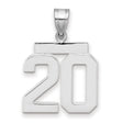 Medium Polished Number 20 Charm Pendant in Real 14k White Gold