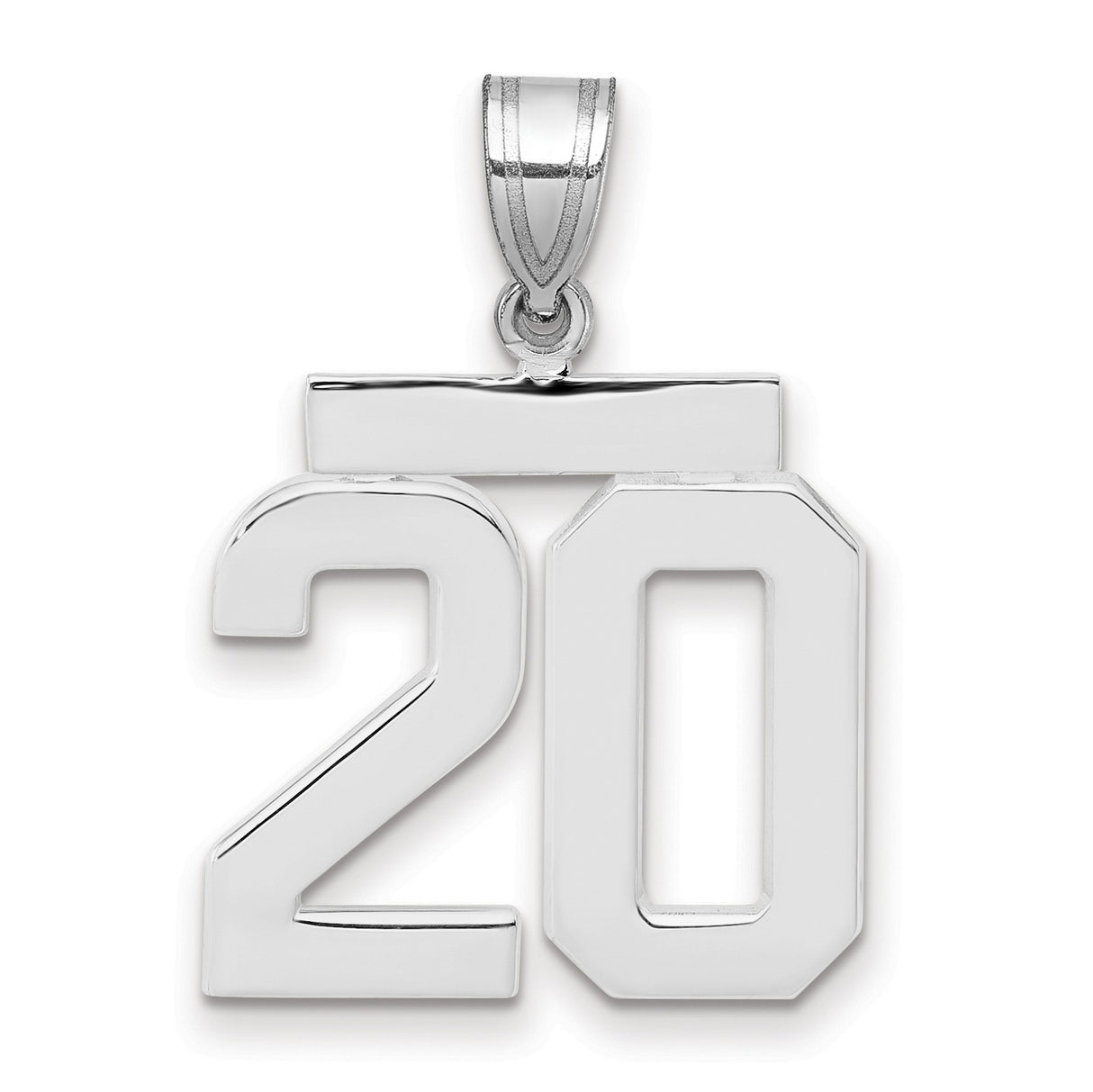 Medium Polished Number 20 Charm Pendant in Real 14k White Gold