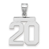Medium Polished Number 20 Charm Pendant in Real 14k White Gold