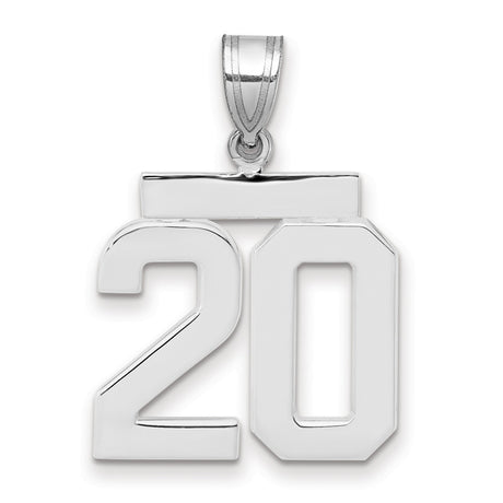 Medium Polished Number 20 Charm Pendant in Real 14k White Gold