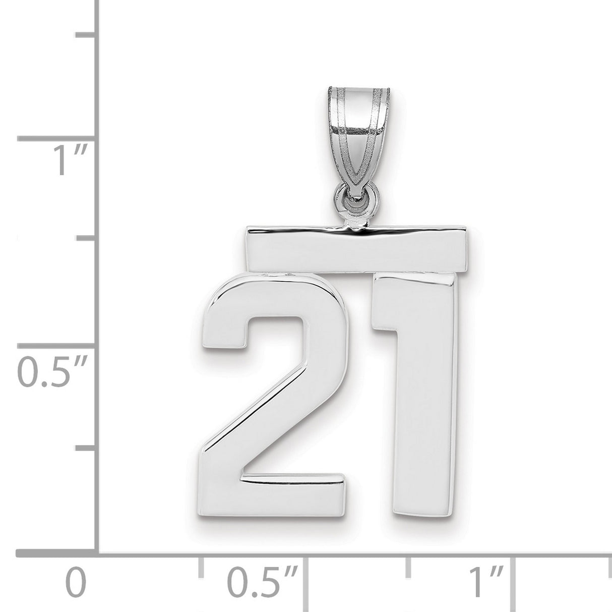 Medium Polished Number 21 Charm Pendant in Real 14k White Gold