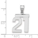 Medium Polished Number 21 Charm Pendant in Real 14k White Gold