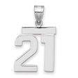 Medium Polished Number 21 Charm Pendant in Real 14k White Gold
