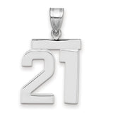 Medium Polished Number 21 Charm Pendant in Real 14k White Gold