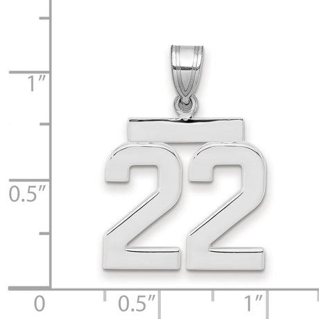 Medium Polished Number 22 Charm Pendant in Real 14k White Gold