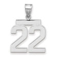 Medium Polished Number 22 Charm Pendant in Real 14k White Gold