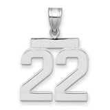 Medium Polished Number 22 Charm Pendant in Real 14k White Gold