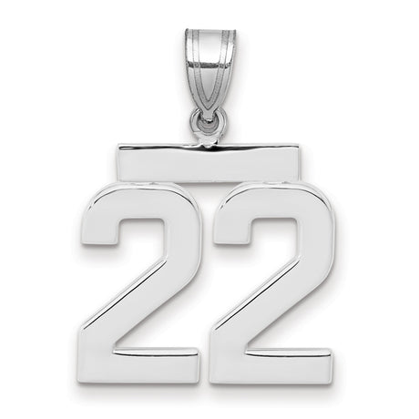 Medium Polished Number 22 Charm Pendant in Real 14k White Gold