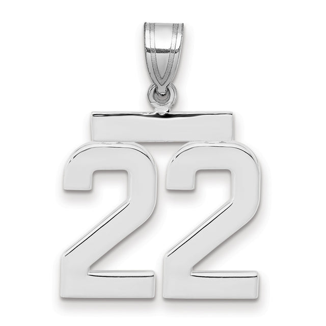 Medium Polished Number 22 Charm Pendant in Real 14k White Gold