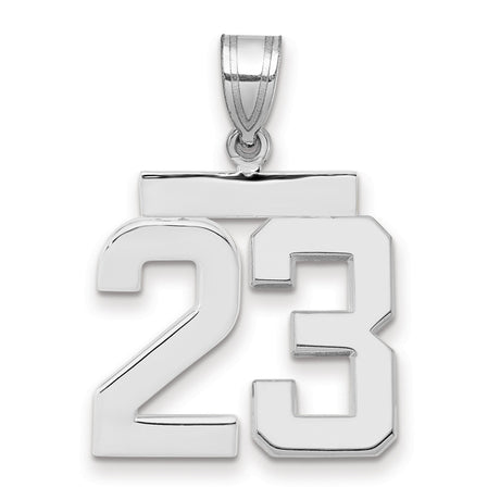 Medium Polished Number 23 Charm Pendant in Real 14k White Gold