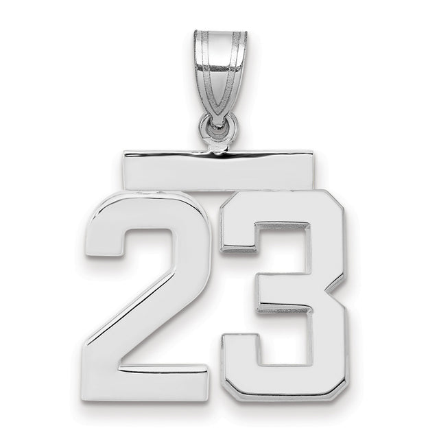 Medium Polished Number 23 Charm Pendant in Real 14k White Gold