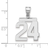 Medium Polished Number 24 Charm Pendant in Real 14k White Gold