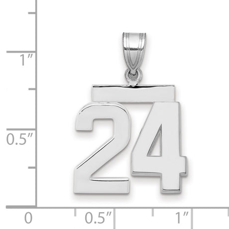 Medium Polished Number 24 Charm Pendant in Real 14k White Gold