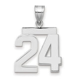 Medium Polished Number 24 Charm Pendant in Real 14k White Gold