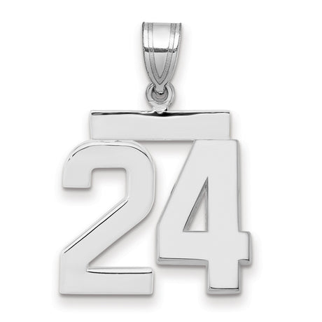 Medium Polished Number 24 Charm Pendant in Real 14k White Gold