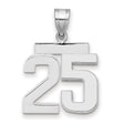 Medium Polished Number 25 Charm Pendant in Real 14k White Gold