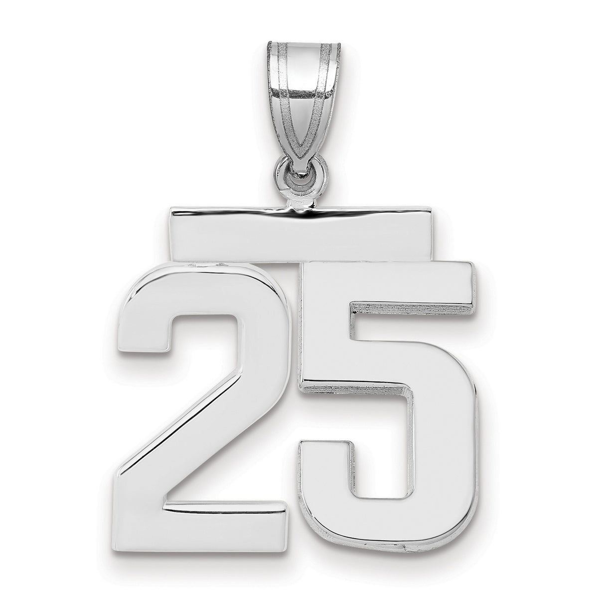 Medium Polished Number 25 Charm Pendant in Real 14k White Gold