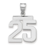Medium Polished Number 25 Charm Pendant in Real 14k White Gold