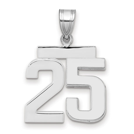 Medium Polished Number 25 Charm Pendant in Real 14k White Gold