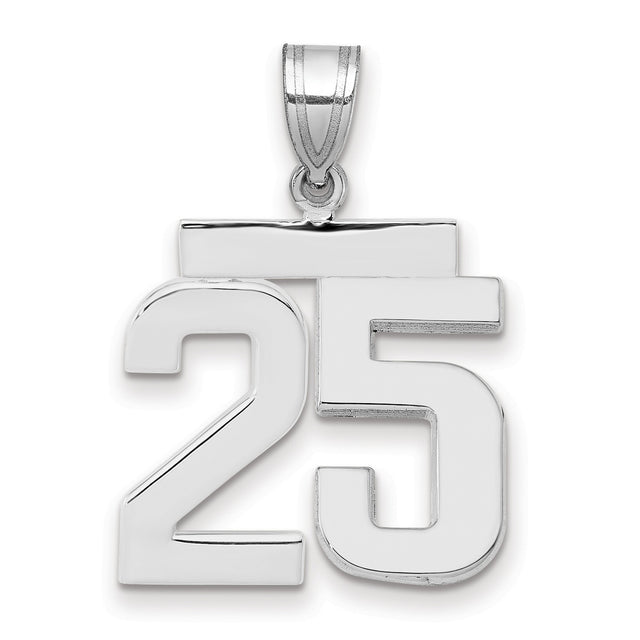 Medium Polished Number 25 Charm Pendant in Real 14k White Gold