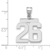 Medium Polished Number 26 Charm Pendant in Real 14k White Gold