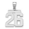 Medium Polished Number 26 Charm Pendant in Real 14k White Gold