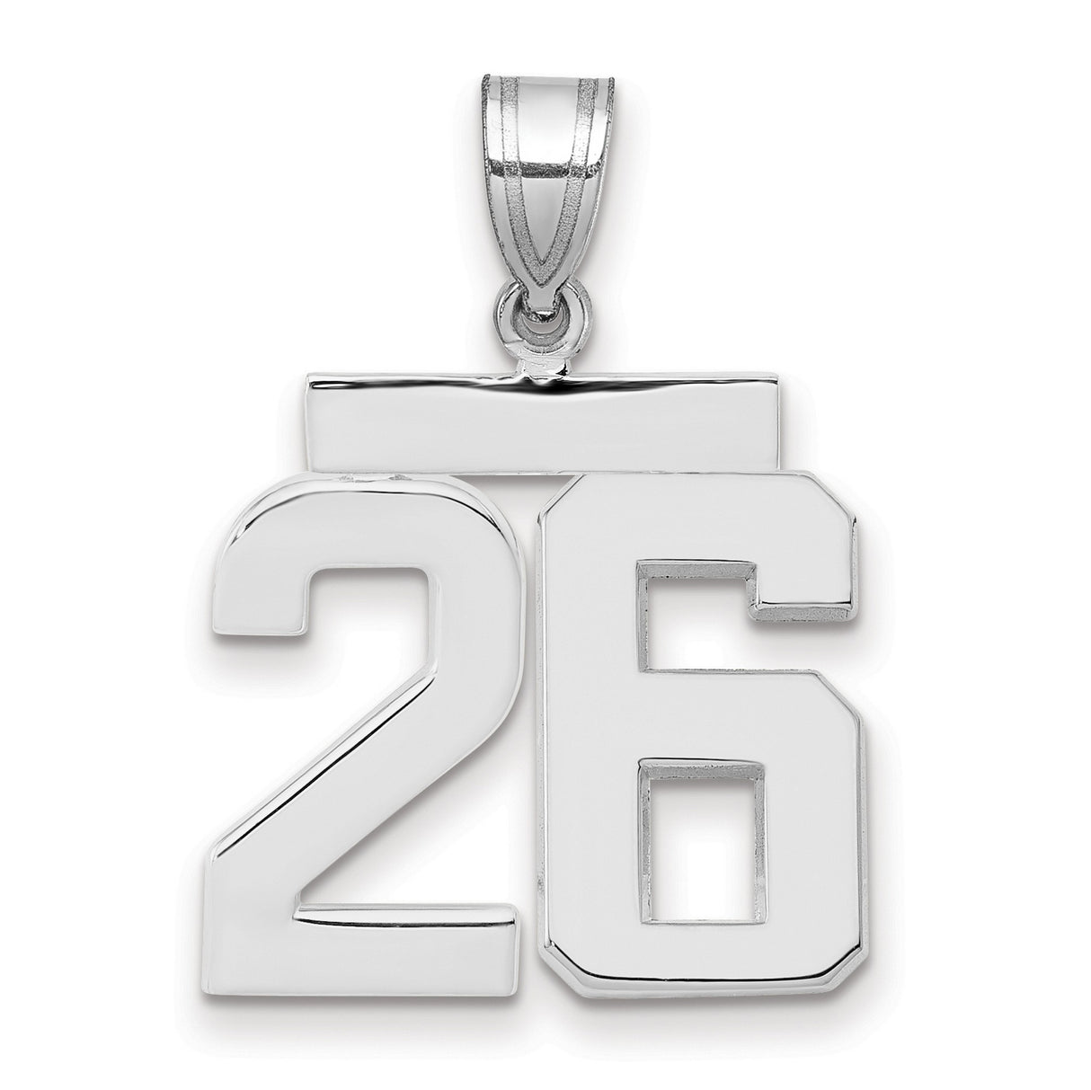 Medium Polished Number 26 Charm Pendant in Real 14k White Gold