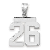 Medium Polished Number 26 Charm Pendant in Real 14k White Gold