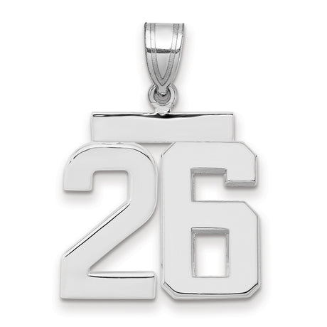 Medium Polished Number 26 Charm Pendant in Real 14k White Gold