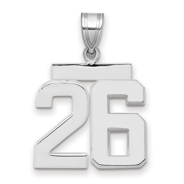 Medium Polished Number 26 Charm Pendant in Real 14k White Gold