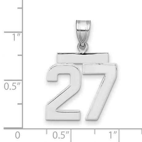 Medium Polished Number 27 Charm Pendant in Real 14k White Gold