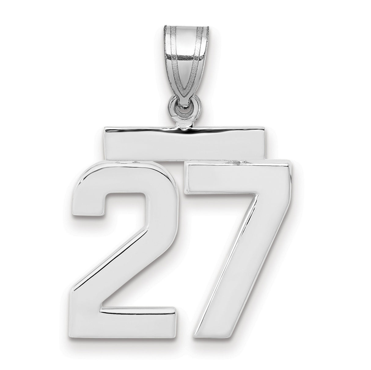Medium Polished Number 27 Charm Pendant in Real 14k White Gold