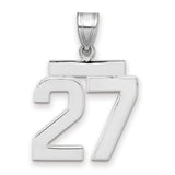 Medium Polished Number 27 Charm Pendant in Real 14k White Gold