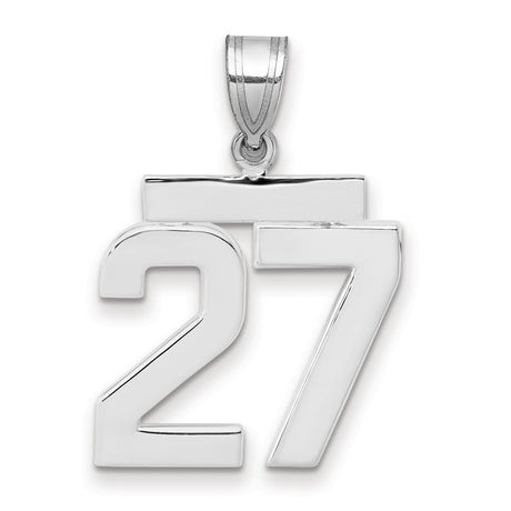 Medium Polished Number 27 Charm Pendant in Real 14k White Gold