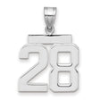 Medium Polished Number 28 Charm Pendant in Real 14k White Gold