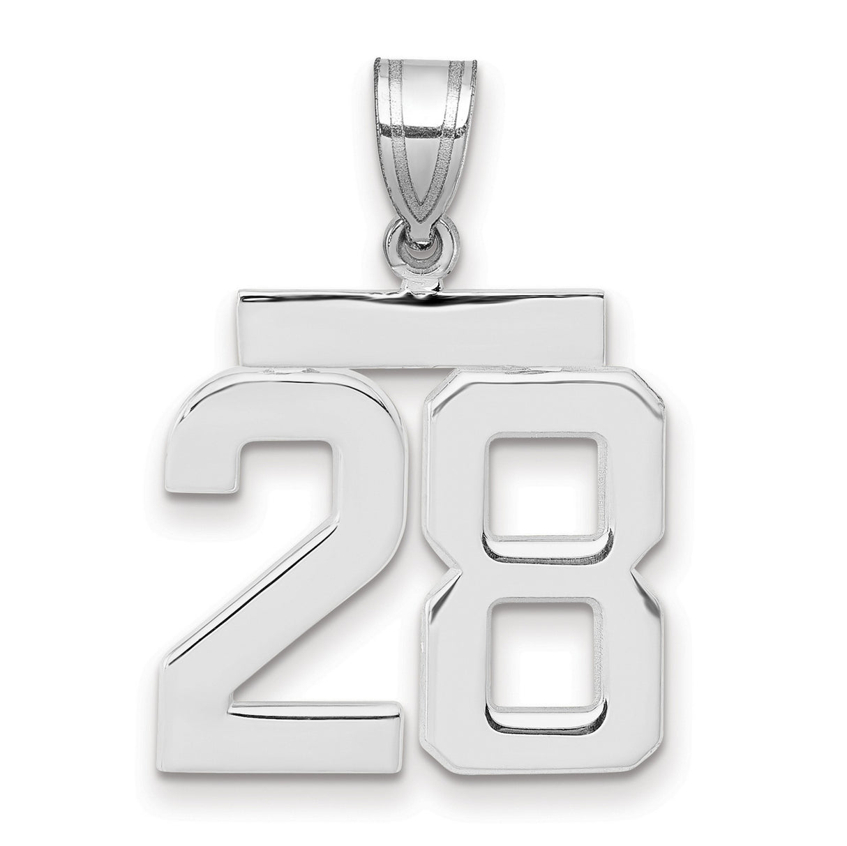 Medium Polished Number 28 Charm Pendant in Real 14k White Gold
