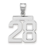 Medium Polished Number 28 Charm Pendant in Real 14k White Gold