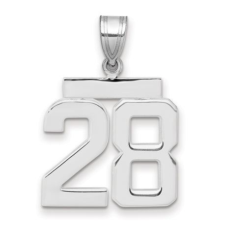 Medium Polished Number 28 Charm Pendant in Real 14k White Gold