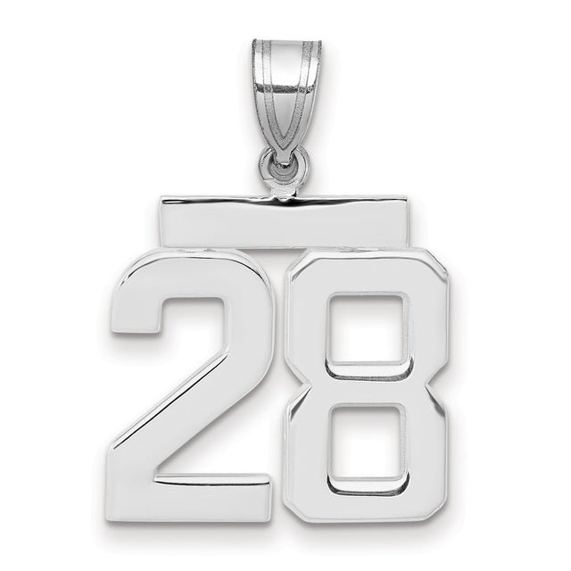 Medium Polished Number 28 Charm Pendant in Real 14k White Gold
