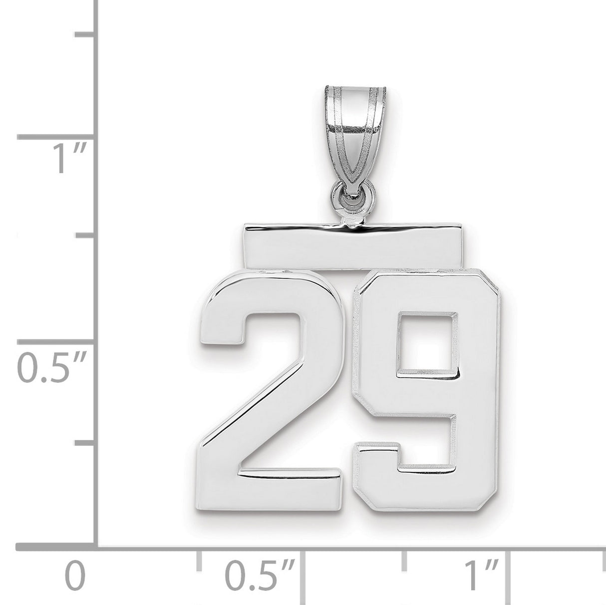 Medium Polished Number 29 Charm Pendant in Real 14k White Gold