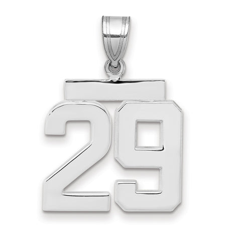 Medium Polished Number 29 Charm Pendant in Real 14k White Gold