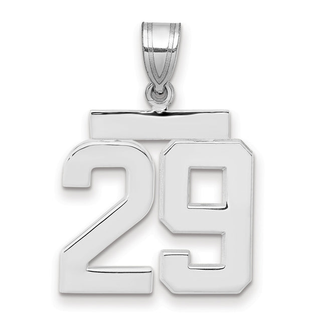 Medium Polished Number 29 Charm Pendant in Real 14k White Gold