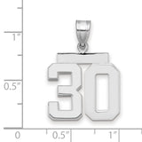 Medium Polished Number 30 Charm Pendant in Real 14k White Gold