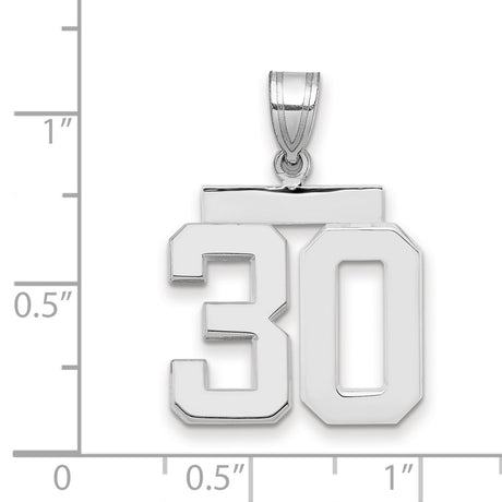 Medium Polished Number 30 Charm Pendant in Real 14k White Gold