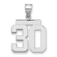 Medium Polished Number 30 Charm Pendant in Real 14k White Gold