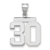 Medium Polished Number 30 Charm Pendant in Real 14k White Gold