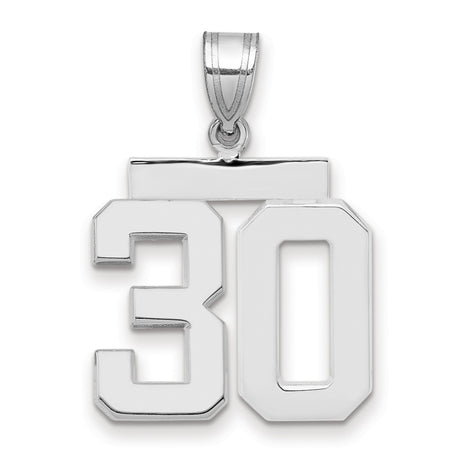 Medium Polished Number 30 Charm Pendant in Real 14k White Gold