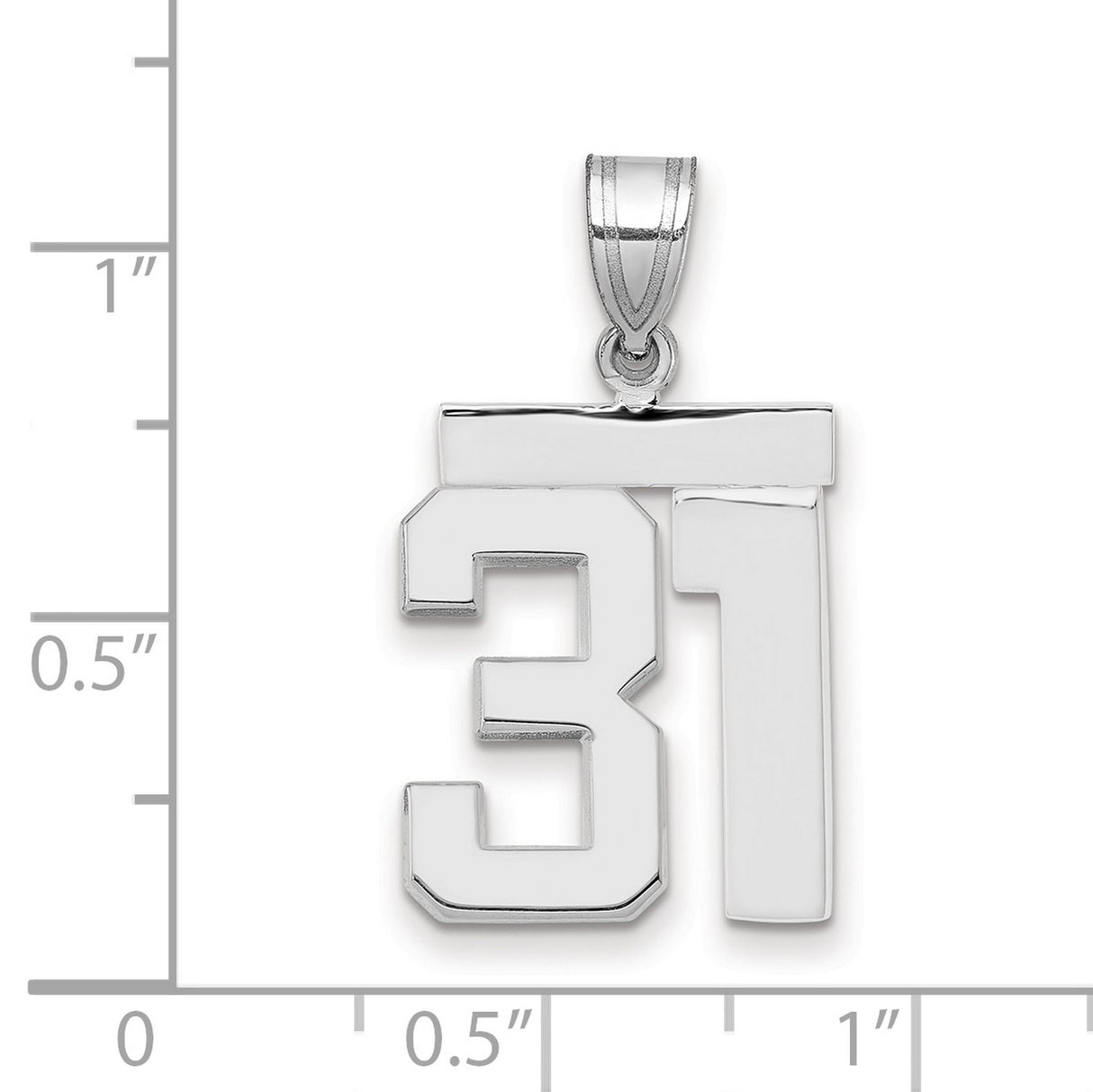 Medium Polished Number 31 Charm Pendant in Real 14k White Gold