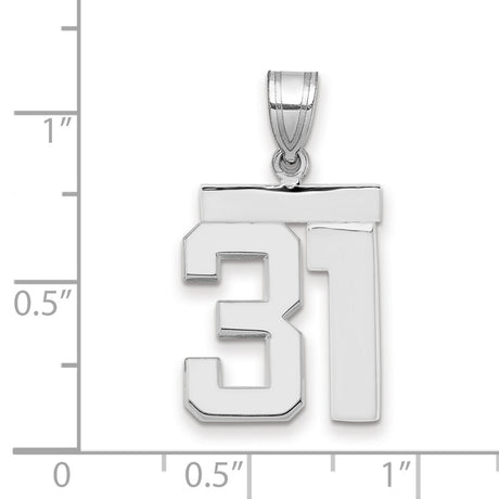 Medium Polished Number 31 Charm Pendant in Real 14k White Gold