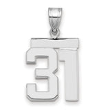 Medium Polished Number 31 Charm Pendant in Real 14k White Gold
